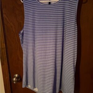 Sleeveless Striped Tank Top - Light Blue/White